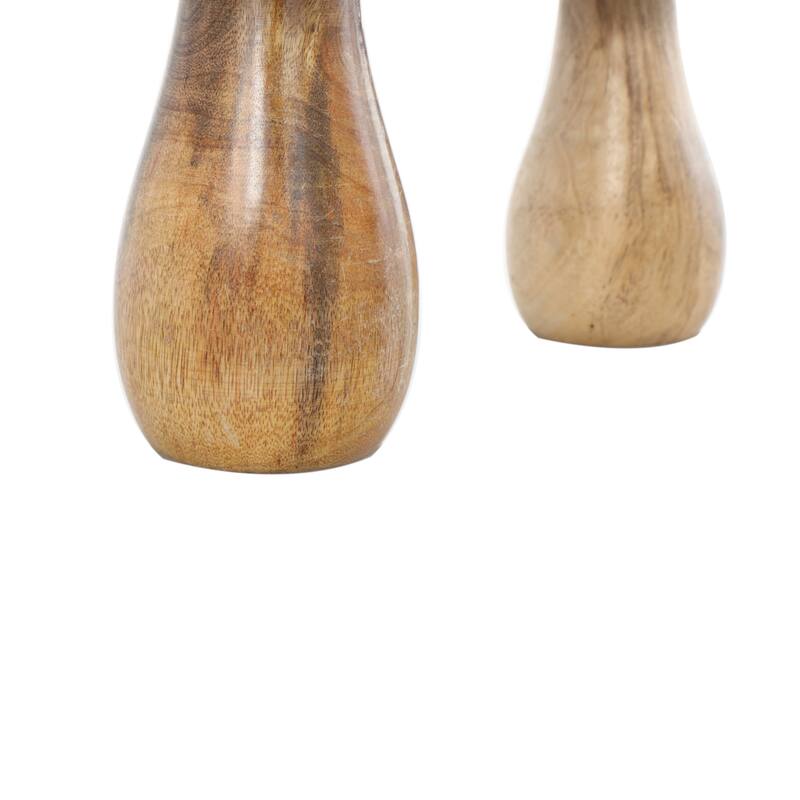 Gold or Silver Stainless Steel Handmade Hammered Mushroom Sculpture with Brown Mango Wood Bases (Set of 3)