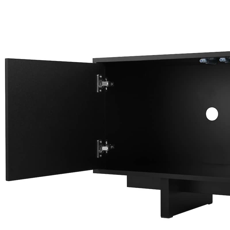 Rustic Media Console TV Stand for TVs up to 75", Black TV Cabinet Entertainment Center Accent Cabinet