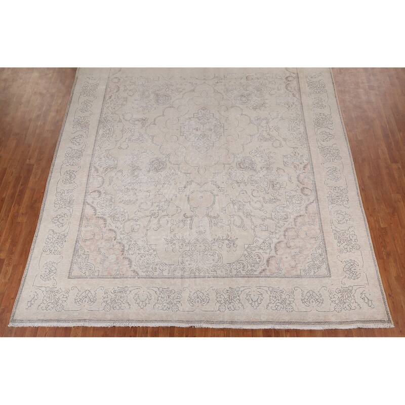 Muted Distressed Tabriz Persian Antique Area Rug Handmade Wool Carpet - 9'8" x 13'0"