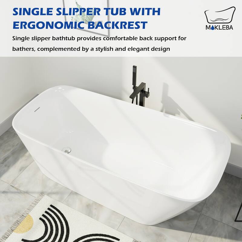 63 in. Acrylic Flatbottom Freestanding Bathtub Soaking with Pop Up Drain