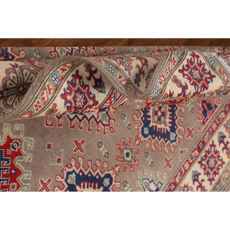 Geometric Kazak Oriental Area Rug Hand-Knotted Traditional Wool Carpet - 5'0" x 6'9"