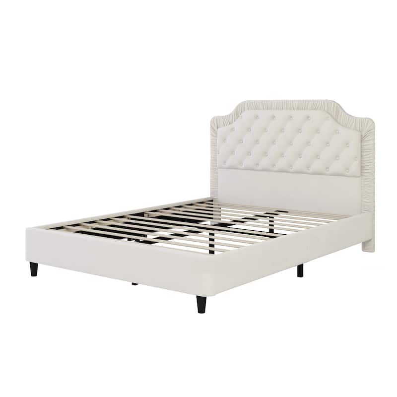 Queen Size Velvet Upholstered Bed with Tufted Headboard & Wood/Metal Frame (600lb Capacity)