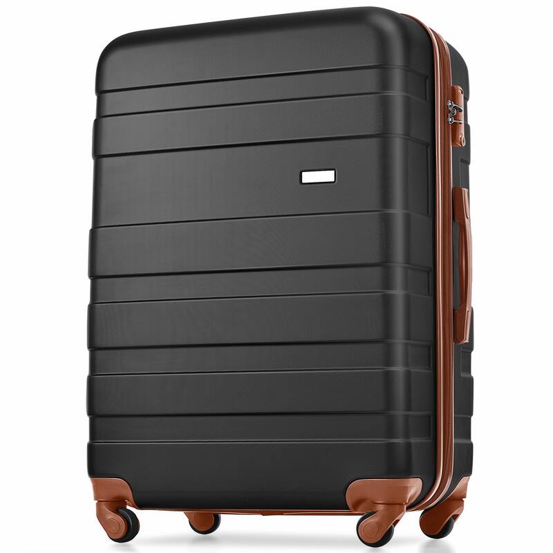 3-Piece, 20, 24, 28-Inch Modern Hard Shell Luggage with TSA Lock and Spinner Wheels, for Boarding Travel, Black+Brown