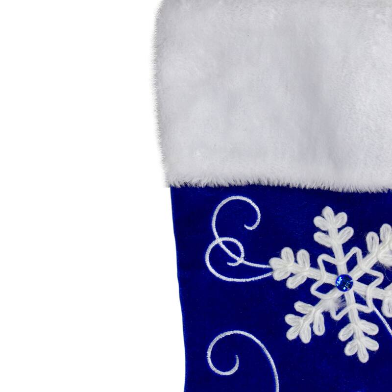 20.5-Inch Royal Blue Velvet and White Snowflake Christmas Stocking - 20.5"