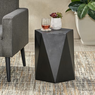Roomfitters Modern Geometric Concrete Side Table, Outdoor Accent Stool, Indoor/Outdoor Use