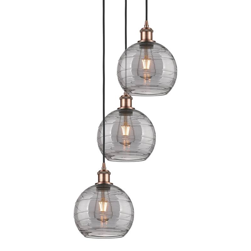 Innovations Lighting 113B-3P 30 15 Athens Deco Swirl Pendant Athens - Antique Copper / Light Smoke Deco Swirl