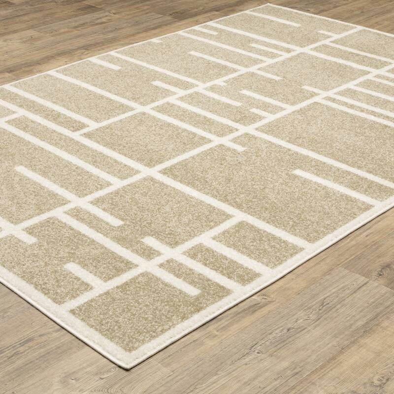Quartz Geo Blocks and Line Beige/ Ivory Area Rug