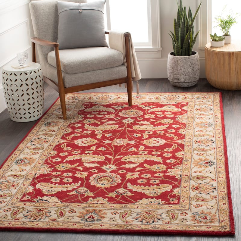Hand-tufted Kaiser Burgundy Wool Area Rug - 8' x 11' - 8' x 11' - Red/Ivory - 8' x 11'