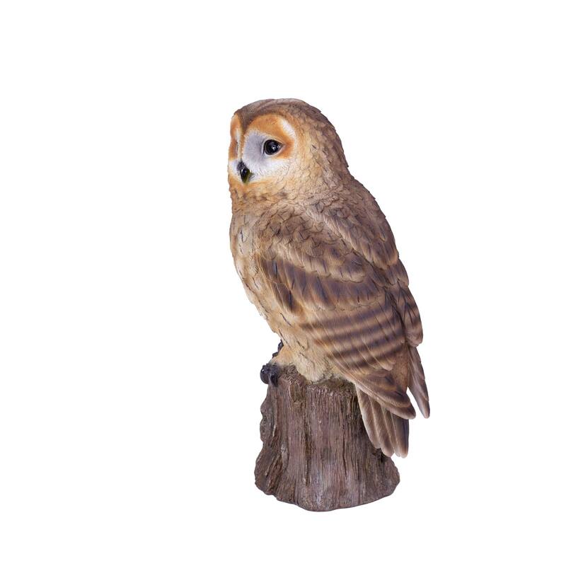 Owl Standing on Branch Outdoor Garden Statue - 13.5"