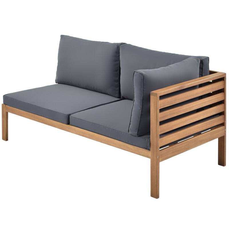 4-piece Outdoor Patio Furniture Set Acacia Wood Sectional Sofa Sets
