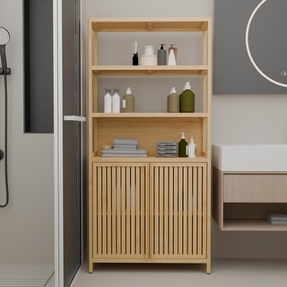 double-door high-capacity multi-scene use storage rack - Natural - Bed ...