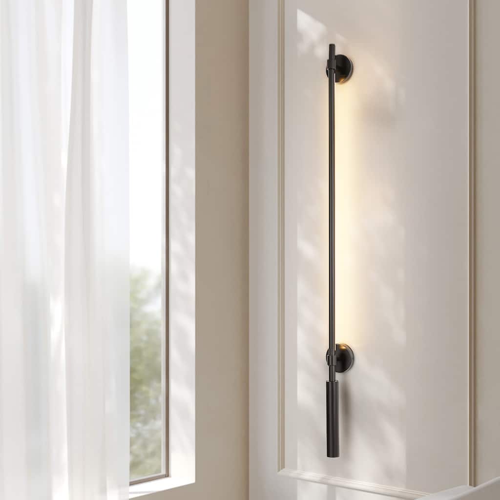 Minimalist Linear Matte Black Rotatable LED Wall Sconce for Bedroom & Living Room - 4.7 in. W x 3.9 in. D x 67.3 in. H