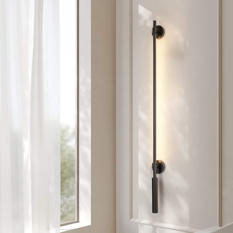 Minimalist Linear Matte Black Rotatable LED Wall Sconce for Bedroom & Living Room - 4.7 in. W x 3.9 in. D x 67.3 in. H - 4.7 in. W x 3.9 in. D x 67.3 in. H - Black