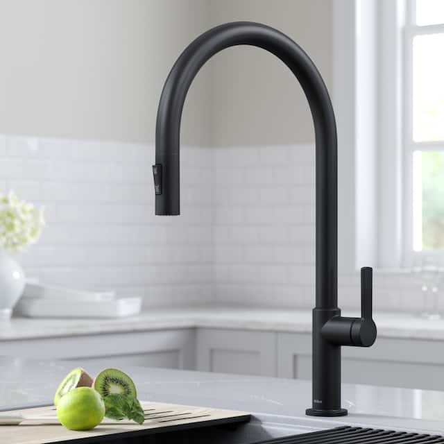 Kraus 2-Function 1-Handle 1-Hole Pulldown Sprayer Brass Kitchen Faucet - KPF-2821 - 20 3/8" Height (Oletto collection) - MB - Matte Black