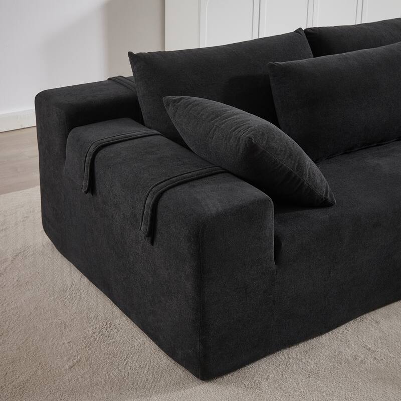 Modern Chenille Upholstered Sectional Sofa Couch Set with 6 Pillows and Square Arms for Living Room and Guest Room