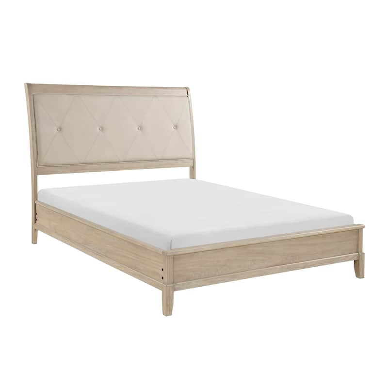 Beige Finish 1pc Panel Bed Upholstered Headboard