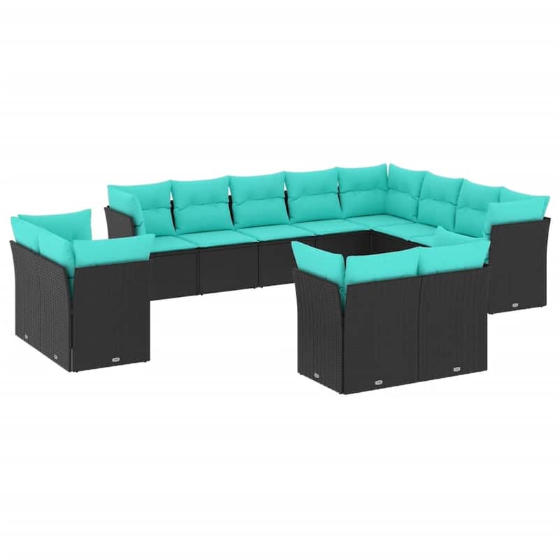 vidaXL 12 Piece Patio Sofa Set with Cushions Black Poly Rattan