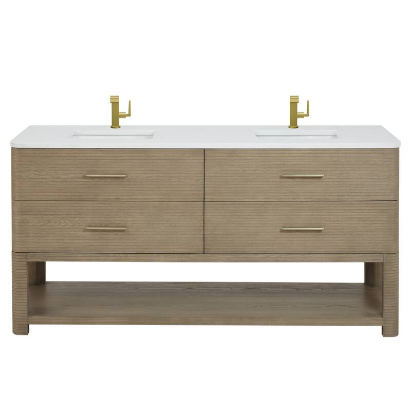 James Martin Vanities D704-V72-3WZ Lucian 72" Free Standing Double - Pebble Oak