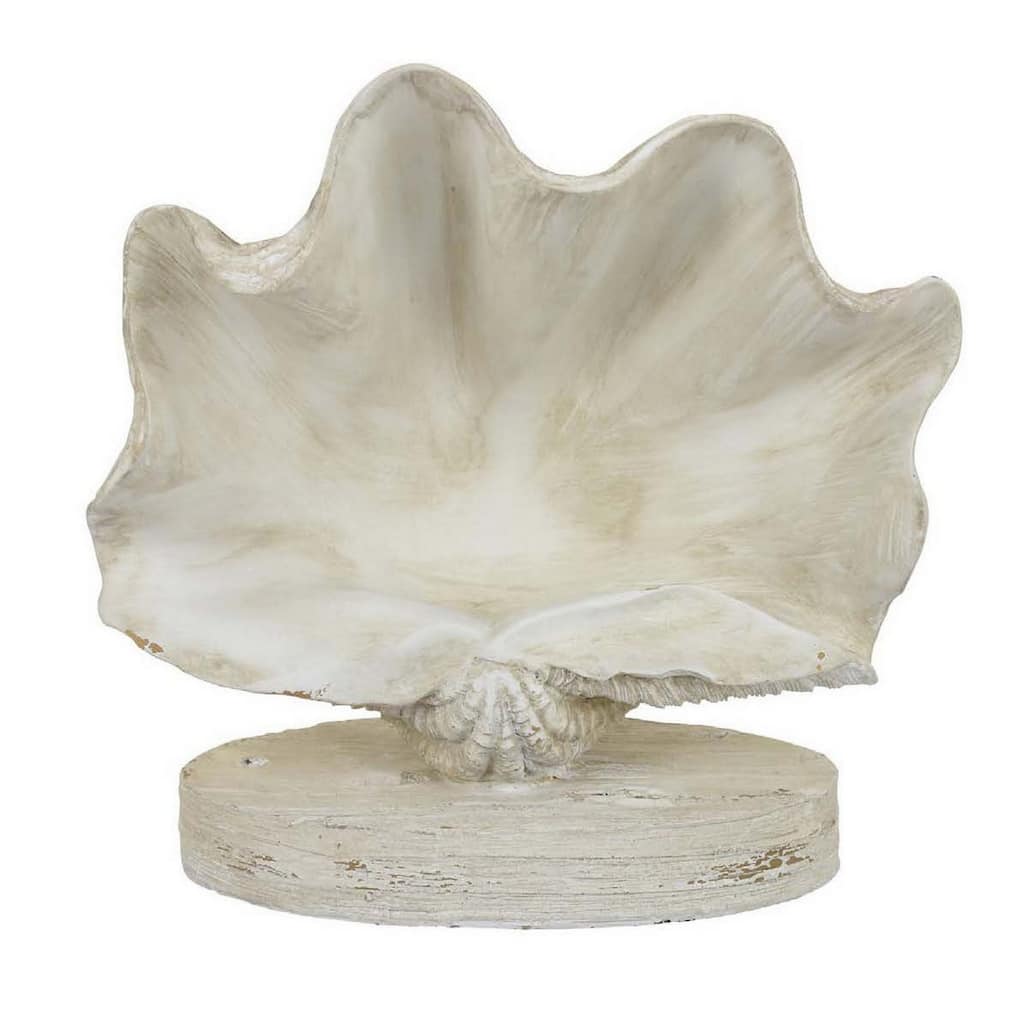 Seashell Home Decor, Antique Style Table Display, White Resin 11 Inch