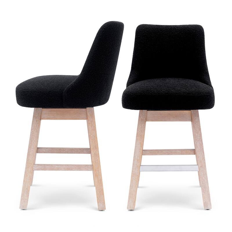 Boucle Polyester Upholstered Swivel Counter Stool Foot Glides (Set of