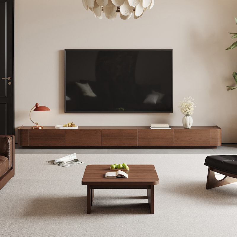 Mid-Century ModernTV Stands,4-6 Drawers, Solid Wood Brown Media Console