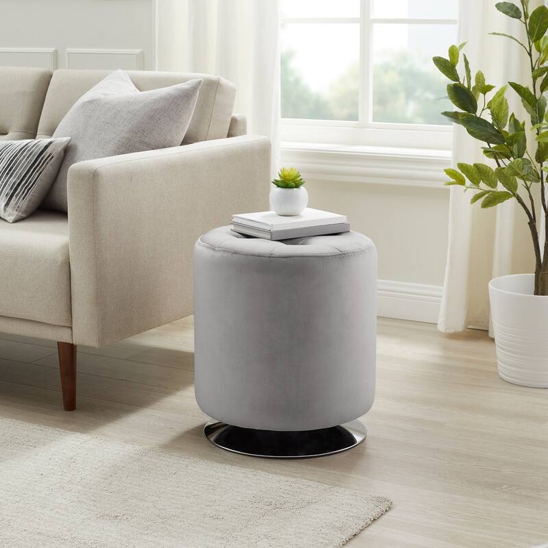 Swivel Upholstery Pouf Ottoman - 19.25" - Gray