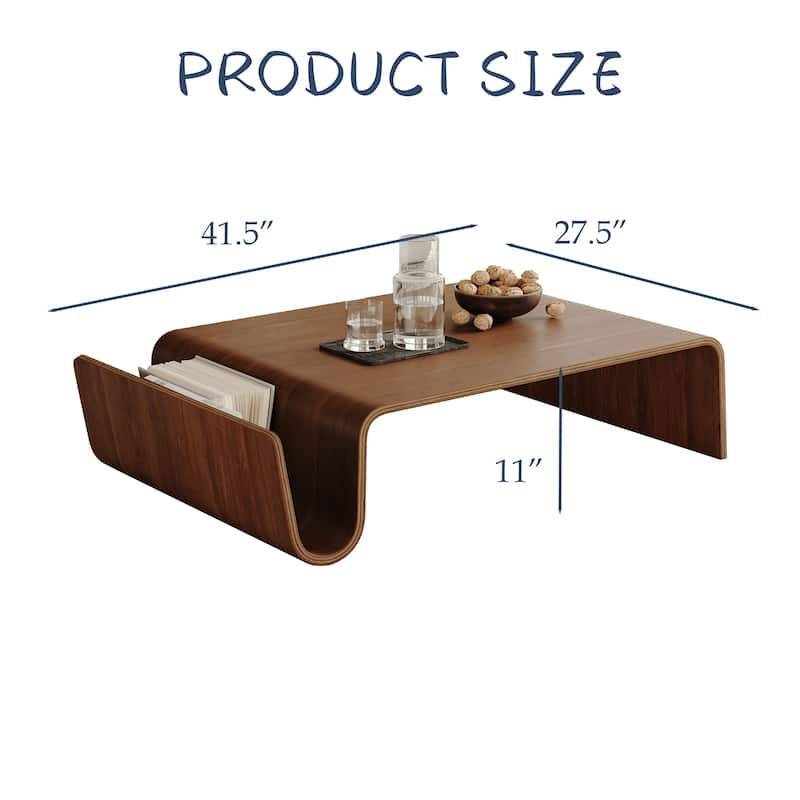 41" Modern Minimalist Brown Coffee Table, Solid Wood Veneer, Retangular Coffee Table for Livingroom