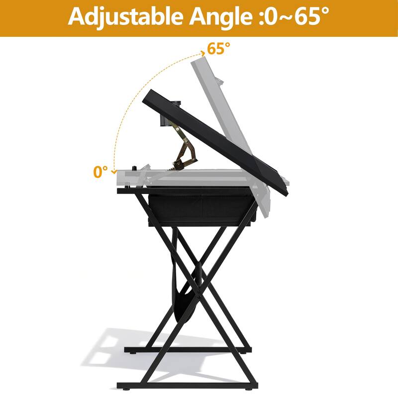 VECELO Drafting Table Set with Stool Set of 2 Tilting Art Desk with Pencil Ledge Storage Drawers with X-Frame for Home Studio
