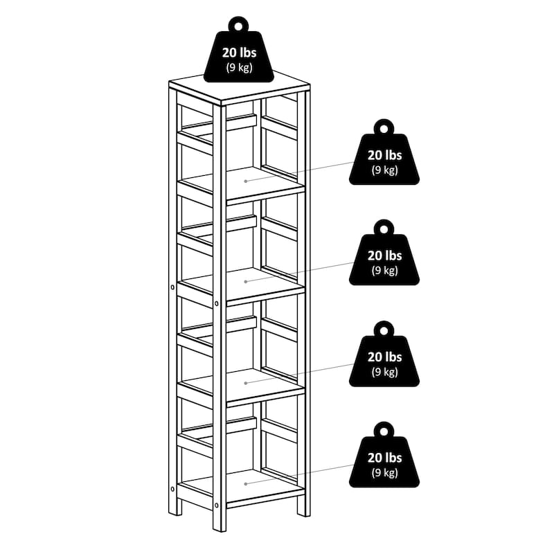 Capri 5-Pc Narrow Storage Shelf with 4 Foldable Fabric Baskets, Espresso and Black - 13.39 x 11.22 x 54.8 inches
