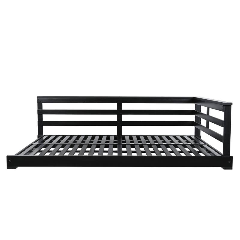 Roomfitters Outdoor Full Size Hanging Porch Swing Bed, Acacia Wood Frame with Hemp Ropes for Patio, Backyard, Garden