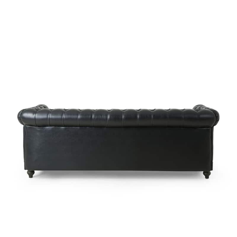 78.75" Retro PU 3-Seater Sofa with Wooden Legs