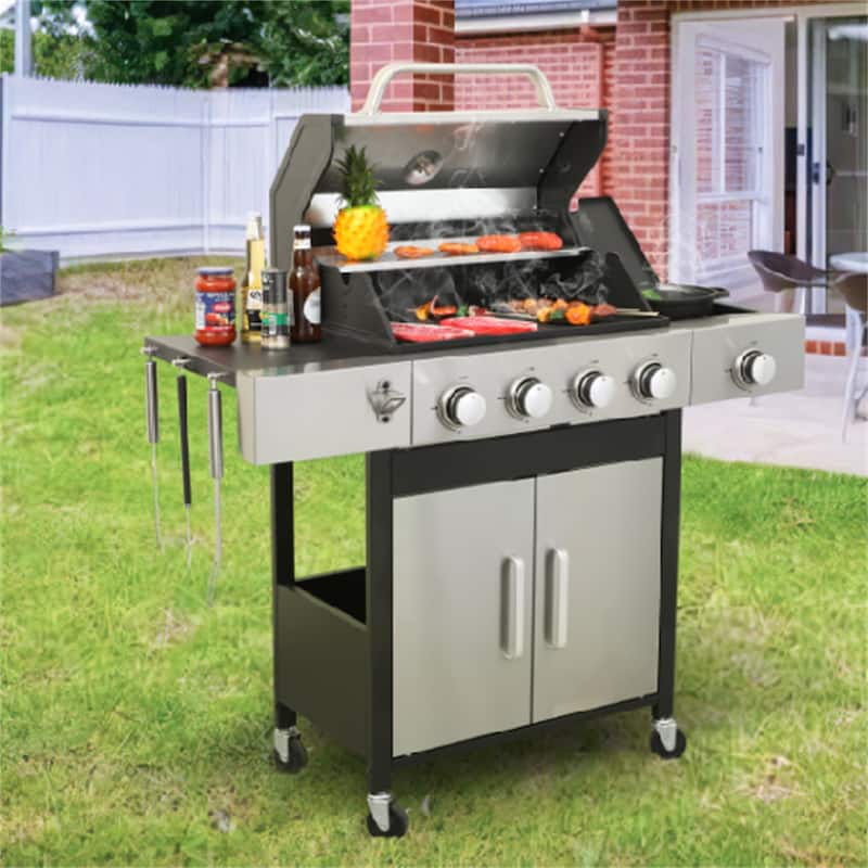 46790BTU Output 4 Burner Propane Gas BBQ Grill with Side Burner