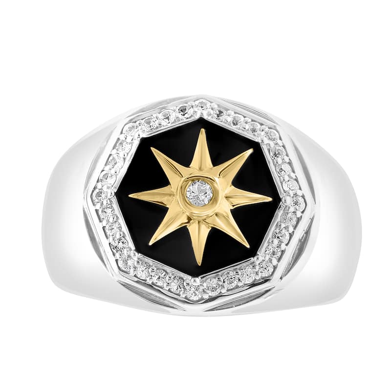 EFFY Men's 925 Sterling Silver White Sapphire and Onyx Ring - Black