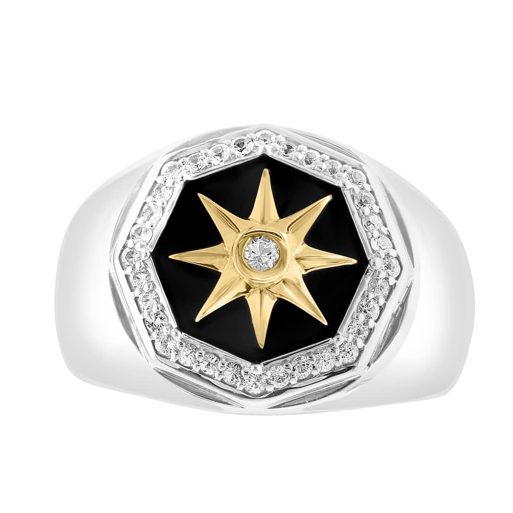 EFFY Men's 925 Sterling Silver White Sapphire and Onyx Ring - Black
