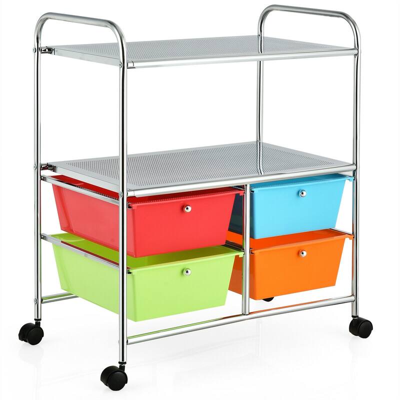 Gymax 4 Drawers Rolling Storage Cart Metal Rack Shelf Home Office - See Details - Multi