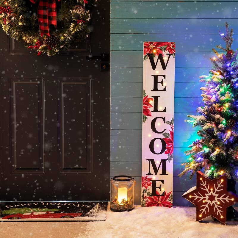 Glitzhome 42"H Lighted Wooden "Merry Christmas" Porch Sign Decor