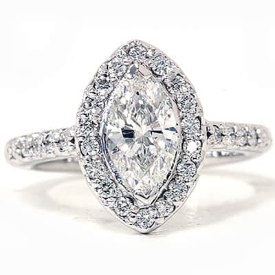 1 3/8ct Marquise Halo Diamond Ring White Gold
