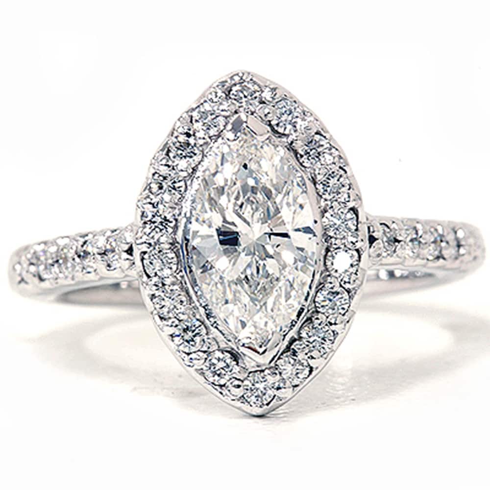 1 3/8ct Marquise Halo Diamond Ring White Gold