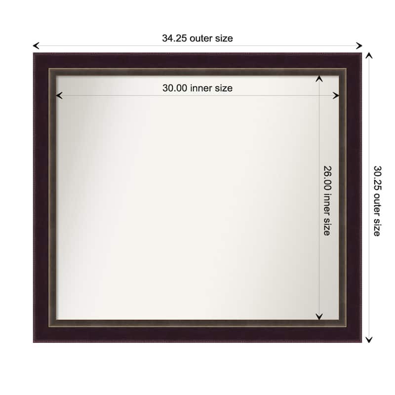 Signore Bronze Framed Non-Beveled Custom Wall Mirror, Bathroom Vanity Mirror - Outer Size: 34.25 x 30.25