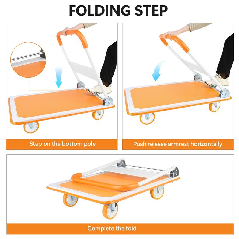 Platform Hand Truck Large Foldable Dolly Cart 360 Degree Swivel Wheels - Weight Capacity:660lbs
