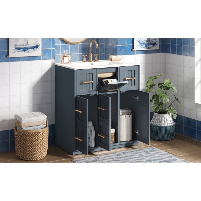 Roomfitters 30" Bathroom Vanity with Undermount Sink, Painted Storage Cabinet with Sliding Bins & Tilt-Down Compartment