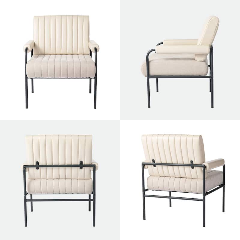 Glitzhome Set of 2 29.5"W Leatherette and Fabric Combination Armchairs With Padded Arms - 29.5" W x 34" H x 30" D