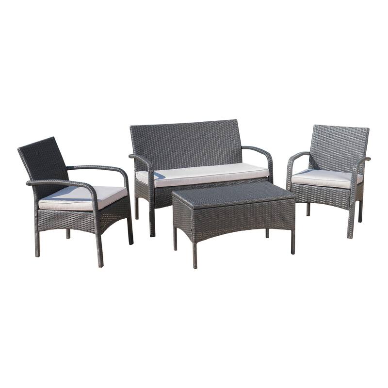Cordoba Outdoor Wicker 4-piece Conversation Set with Cushions by Christopher Knight Home