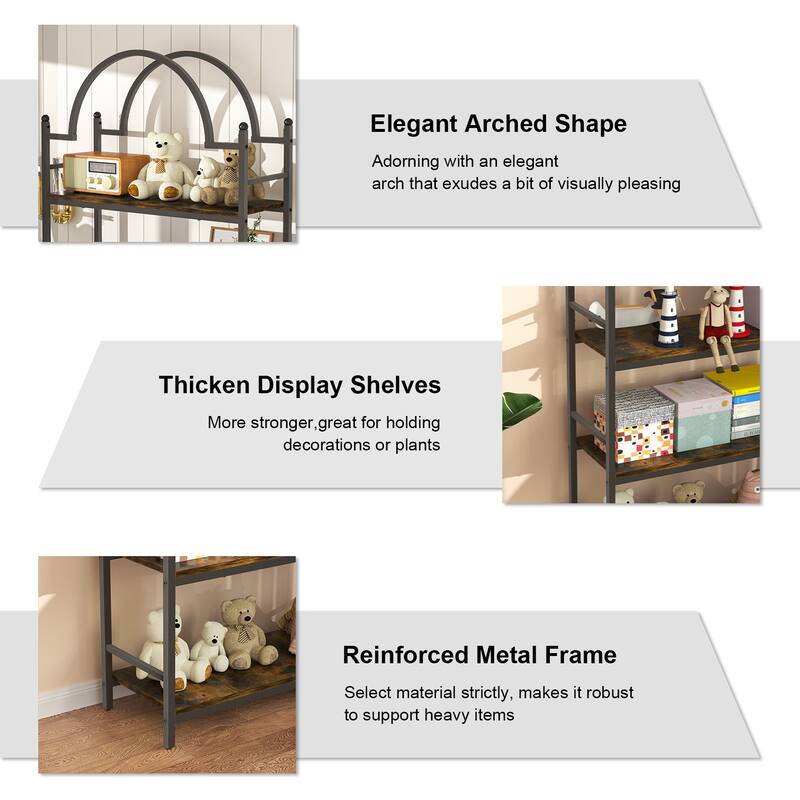 5-tier Bookcase Stand Metal Wood Structure - 30 in. W X 10 in. D X 77 in. H
