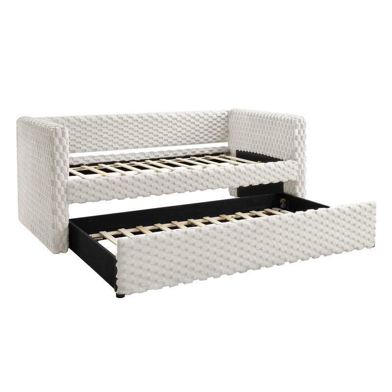 Beautiful 1Pc Modern Daybed Armrest Pull Out Trundle Bedroom - White