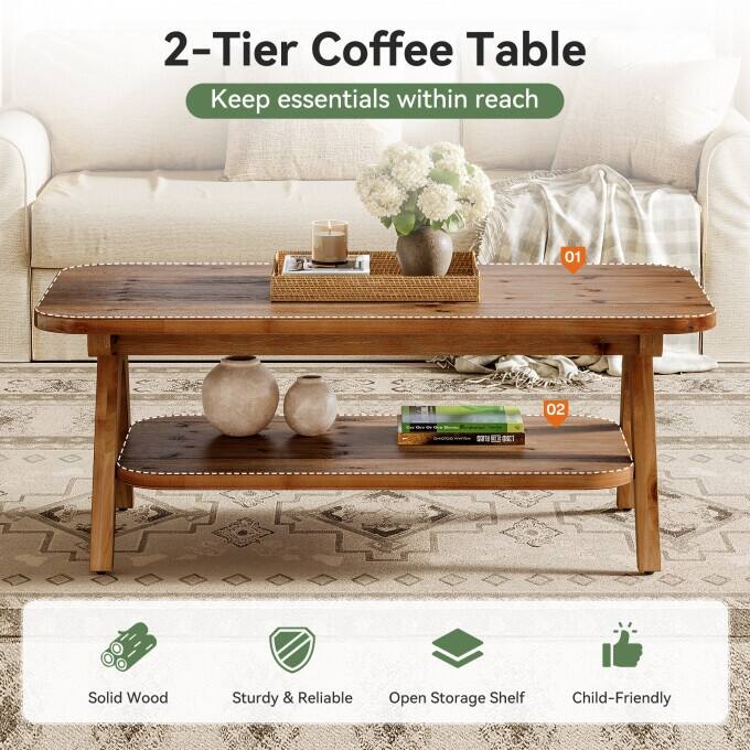 47.2"W Solid Wood Coffee Table