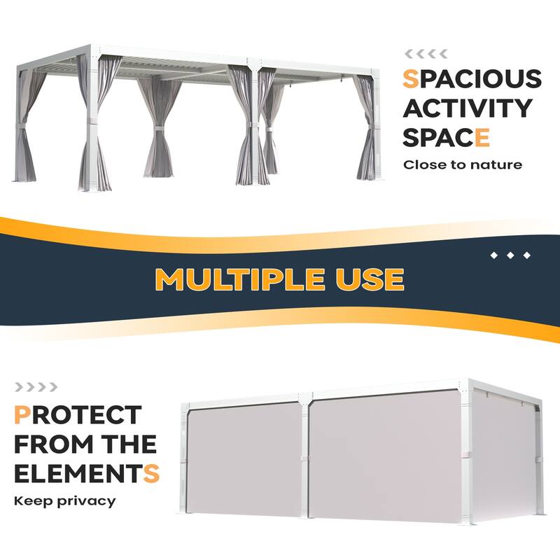 EROMMY Outdoor Louvered Pergola Gazebo with Adjustable Aluminum Rainproof Roof