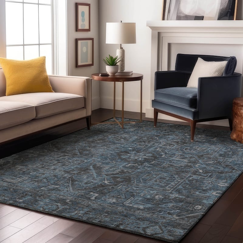 Premium Washable Super Soft Traditional Boho Mayfield Rug - Navy - 9' x 12' - Rectangle