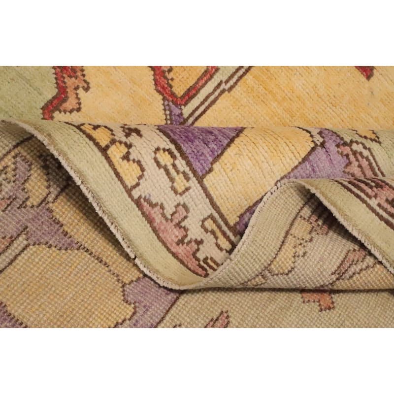 Hand Knotted Oriental 100% Wool Carpet Transitional Geometric Green Oushak Area Rug - 7' 8'' X 5' 11''