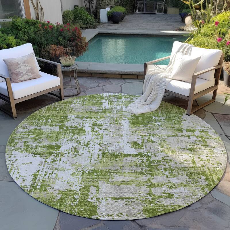 Machine Washable Indoor/ Outdoor Abstract Chantille Rug - Green - 8' x 8'